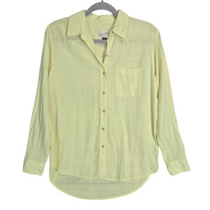 Butter Yellow Linen Blend Shirt XS Button up Lagenlook Light Relaxed Casual NWT